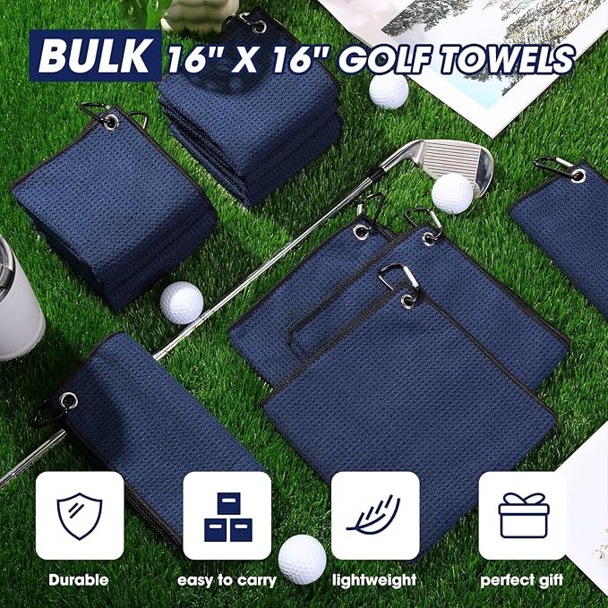Batiyeer Golf Towel Bulk for Golf Bags 16'' x 16'' Microfiber Fabric Towel with Clip Waffle Pattern, Fitness, Camping, Hiking, Yoga