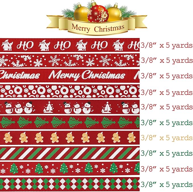 MEEDEE 3/8 inch 100 Yards Assorted Christmas Ribbon - Image 3