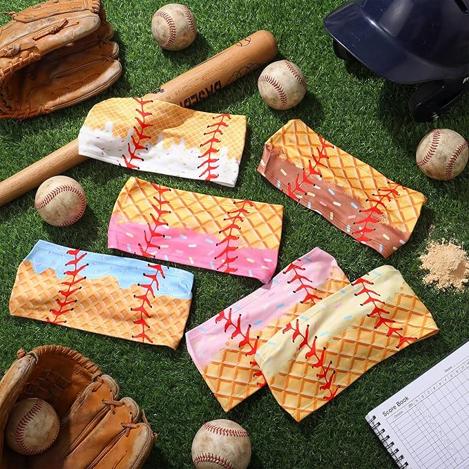 Shyyween 6 Pcs Baseball Headband Elastic Polyester Sweatband for Baseball Basketball Football Golf Headscarf Stuff Women Men Accessory Team Gift