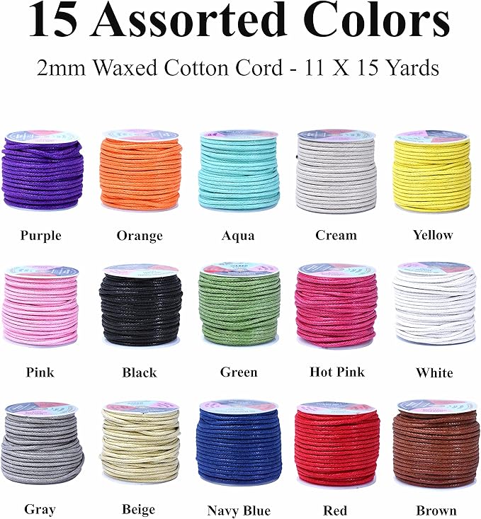 Mandala Crafts 2mm 11 X 15 Yards Assorted Cotton Waxed Cord - Image 2