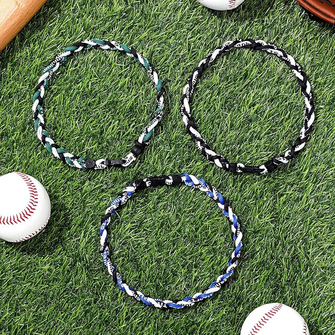 Junkin Baseball Necklaces Three Braided Rope Titanium Necklace for Fans Team Gifts Boys Men Player Softball Sports