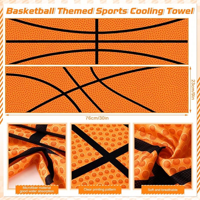 FuWeave 12 Pcs Sports Cooling Towels Baseball Basketball Softball Breathable Soccer Football Volleyball Microfiber Ice Towel Fast Drying for Party Favors Team Gift (Basketball,30 x 9 Inch)
