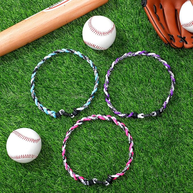 Junkin Baseball Necklaces Three Braided Rope Titanium Necklace for Fans Team Gifts Boys Men Player Softball Sports