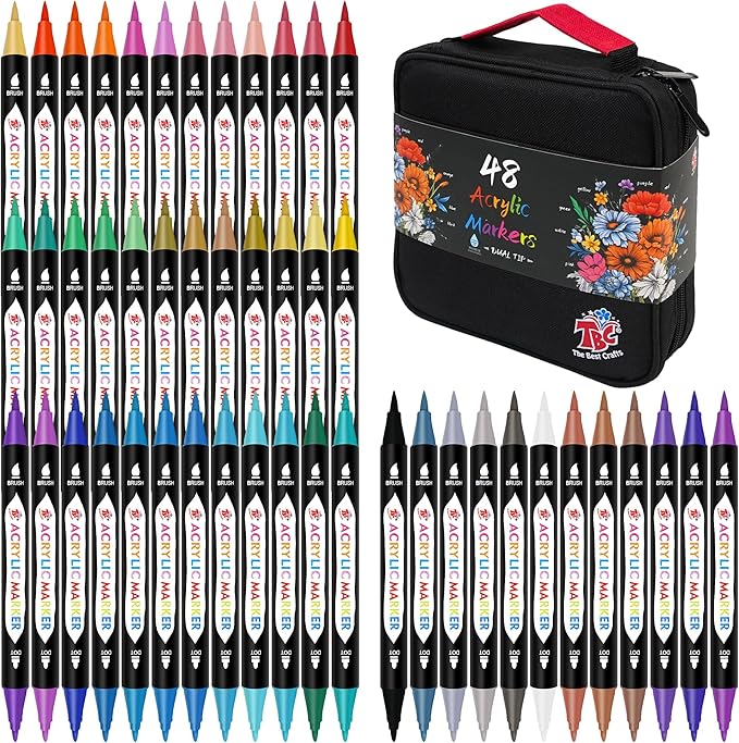 TBC The Best Crafts 48 Colors Dual Tip Acrylic Paint Markers, Double zipper by TBCTheBestCrafts
