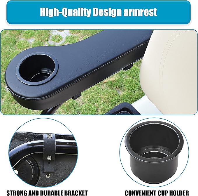 NOKINS Golf Cart Armrest with Cup Holder Support Frame Sturdy No Drilling for Most Golf Cart 1-1/4 inch Round Tube