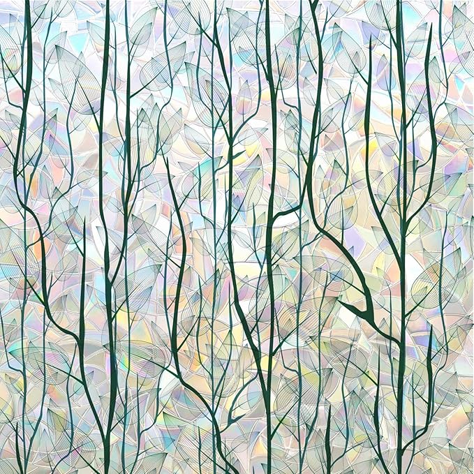 DKTIE Nature Pattern Rainbow Window Film Decorative Stained Glass Window Film by Dktie
