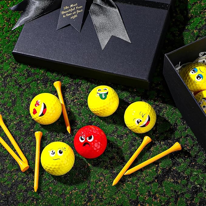 MiniInflat 19 Pcs Funny Golf Balls Set for Kids Adults Includes 12 Emoticon Practice Balls 6 Tees and Gift Box Novelty Golf Accessories for Men Women Birthday