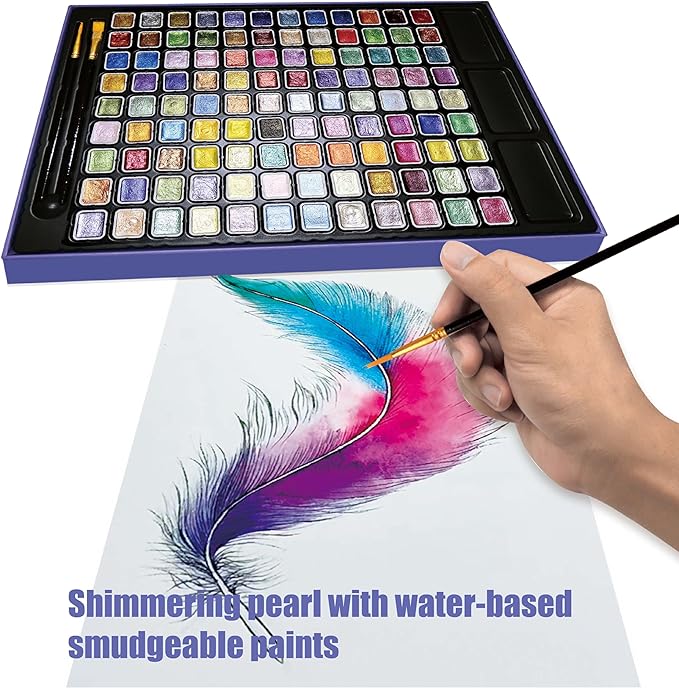 Mini Shimmer Watercolor Paint Set, 108 Colors Glitter Metallic Watercolour - Image 5