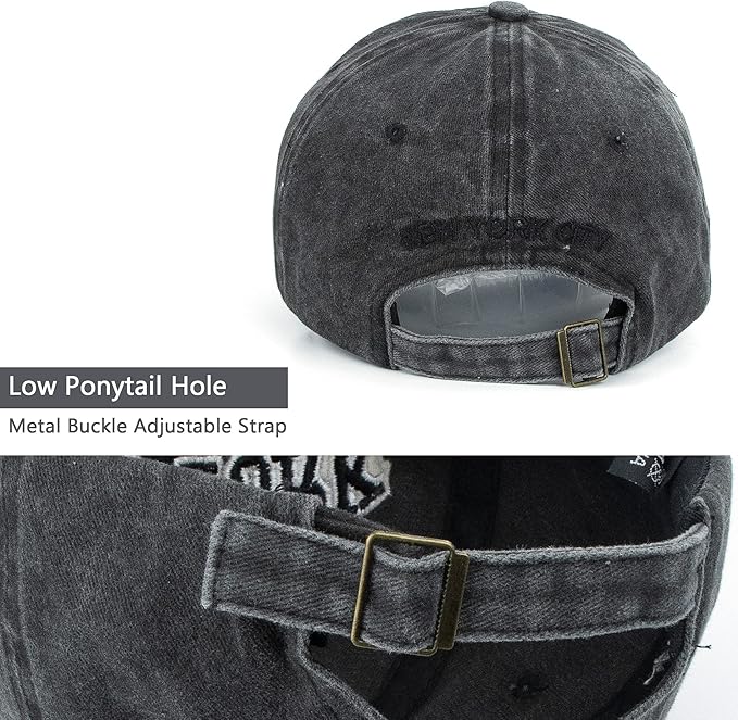 Baseball Hat New-York Distressed-Adjustable-Strapback - Washed Twill Dad Hat Unisex