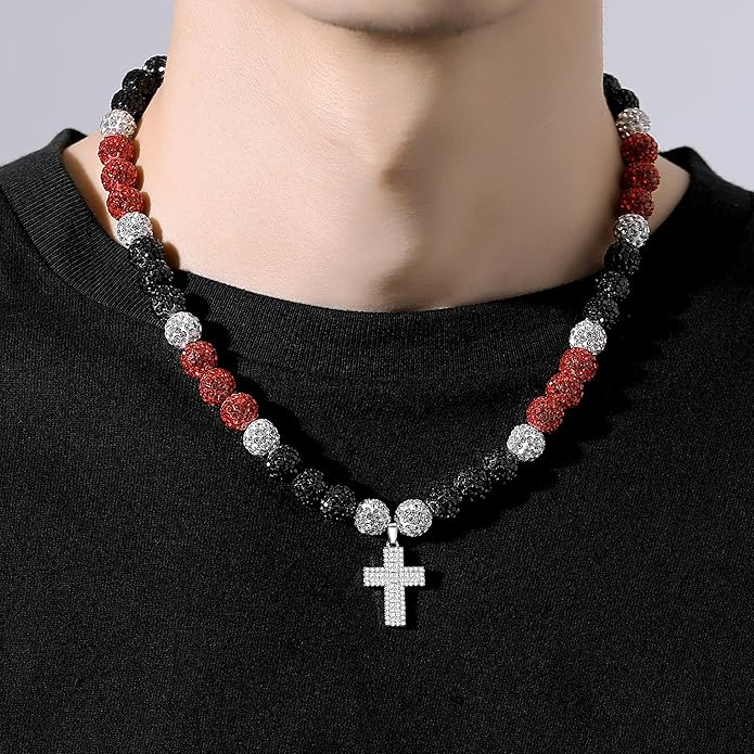 QINJIEJIE Baseball Necklace for Men Glitter Bling Rhinestone Beaded Collection Necklace for Women 16/18in Inspired Sports Jewelry Baseball Chain Cool Gifts for Baseball Players Team Lovers