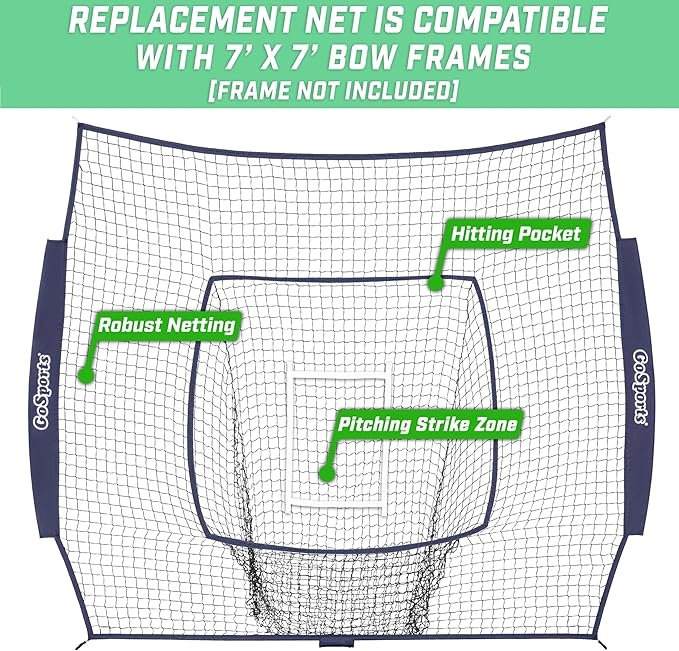 GoSports Replacement 7 x 7 ft Baseball Net - NET ONLY - Frame NOT Included - Choose Your Color