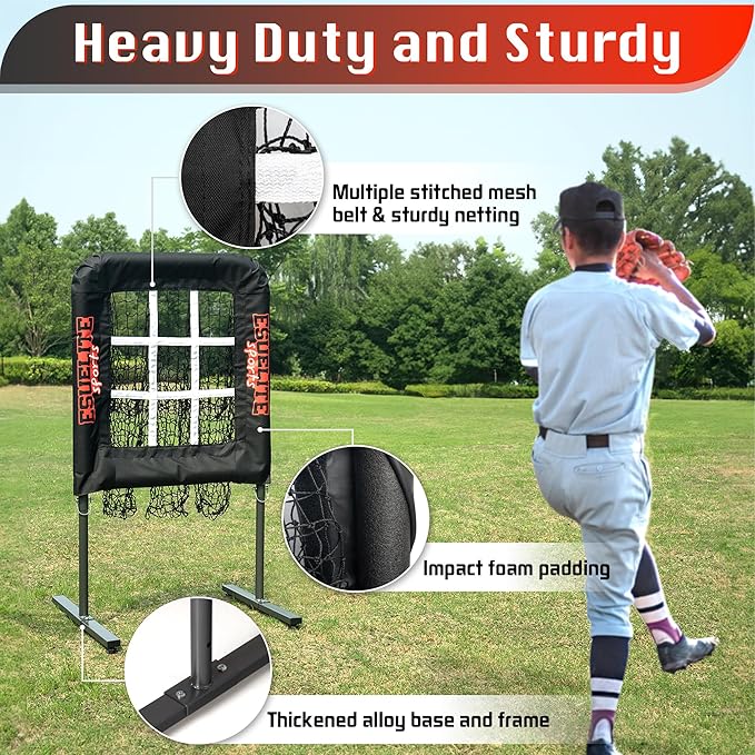 9 Hole Pitching Net with Strike Zone, Baseball Softball Pitching Target – Adjustable Height Portable Indoor Outdoor Training Equipment for Pitchers of All Levels, Coaches, and Players