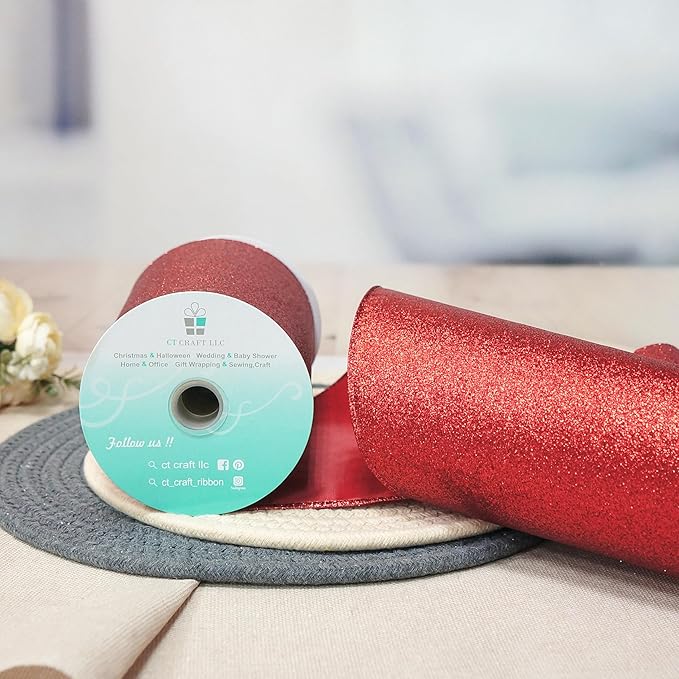CT CRAFT LLC Glitter Wired Ribbon 6" x 10 Yards Red - Image 4