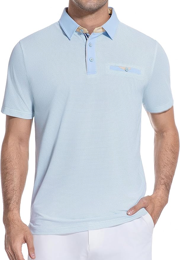 Esabel.C Men's Golf Polo Shirts Print Moisture Wicking Short Sleeve Dry Fit Stretch Polo Shirts for Men with Faux Pocket
