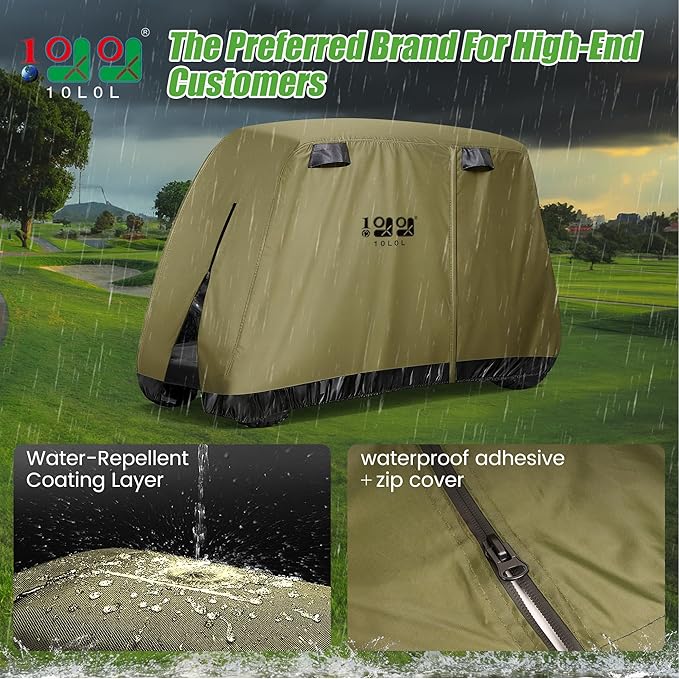 10L0L Golf Cart Cover 2/4/4+2 Passenger for Yamaha EZGO Club Car, Heavy Duty 420D Waterproof Windproof Durable Oxford Golf Cart Cover with 3 Zipper Doors for All-Weather Protection (Black/Silver)