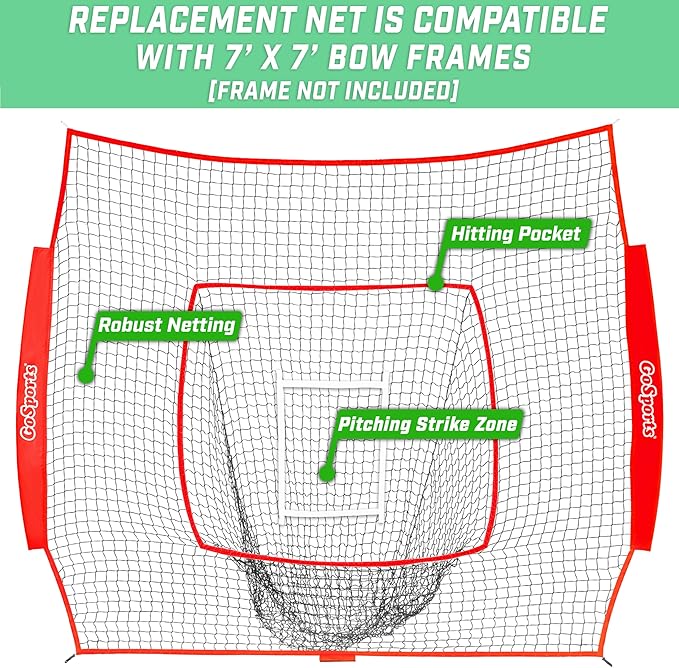 GoSports Replacement 7 x 7 ft Baseball Net - NET ONLY - Frame NOT Included - Choose Your Color