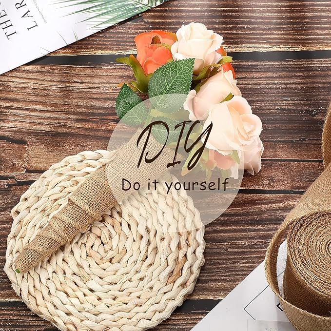 Chuangdi 40 Yard 1 Inches Burlap Ribbon Wide Jute Ribbon Natural Burlap Fabric - Image 6