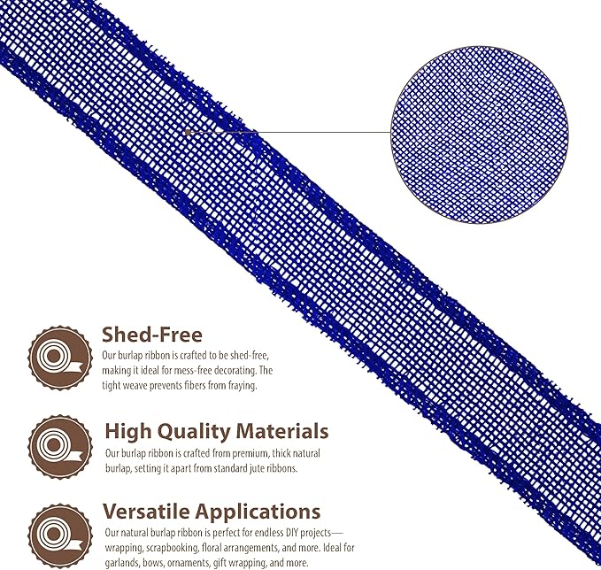 Mandala Crafts Royal Blue Burlap Ribbon 1 Inch Wide Jute Ribbons - Image 3