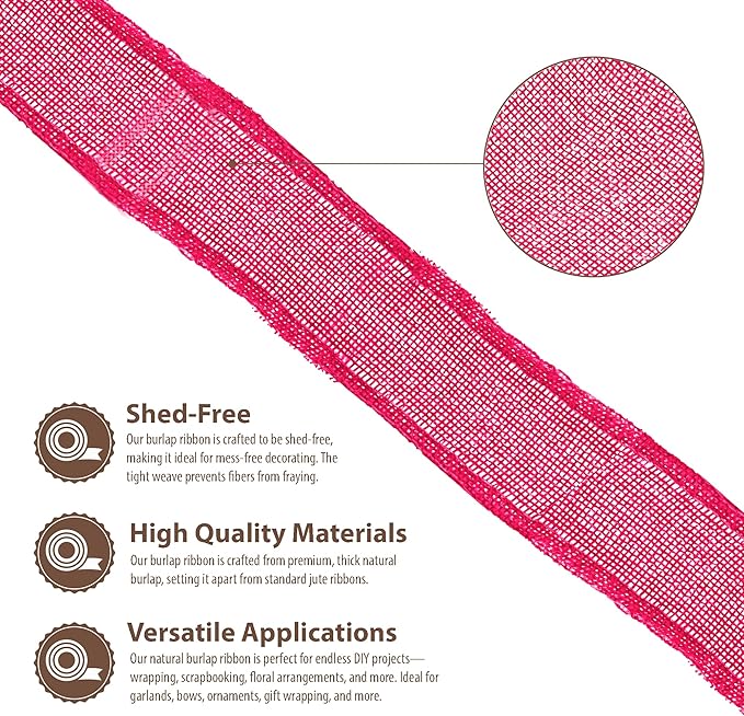 Mandala Crafts Hot Pink Burlap Ribbon 1.5 Inches Wide Jute Ribbons - Image 3