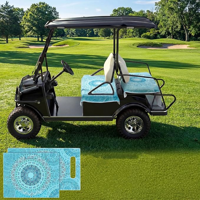 Fanfanwin 2 Pcs Mandala Boho Style Golf Cart Seat Covers for 2 & 4 Passenger Carts, Golf Cart Seat Towel Blanket with Front and Rear Cover Compatible with Ezgo/Yamaha/Club Car