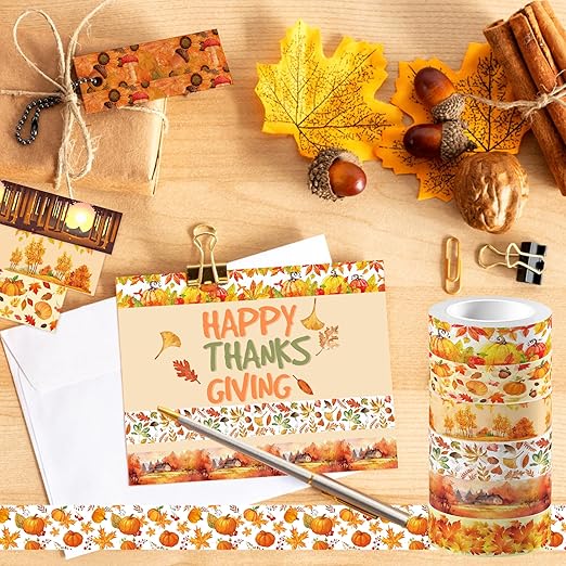 12 Pcs Thanksgiving Washi Tape Maple Leaf Print Masking Tape Pumpkin Pattern - Image 8