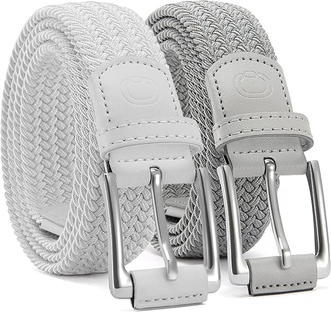 CHAOREN Stretch Belt Men 2 Pack - 1 3/8" Braided Golf Belts For Men - Casual Elastic For Pants and Jeans