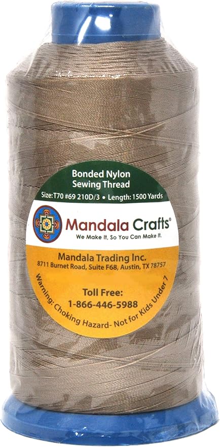 Mandala Crafts Bonded Nylon Thread Khaki Heavy Duty Sewing Threads - Image 2