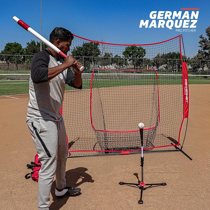 PowerNet Baseball Softball Practice Net 7x7 with Baseball Accessories for Practice Pitching, Batting & Fielding, Ball Caddy, Weighted Baseballs, Tee