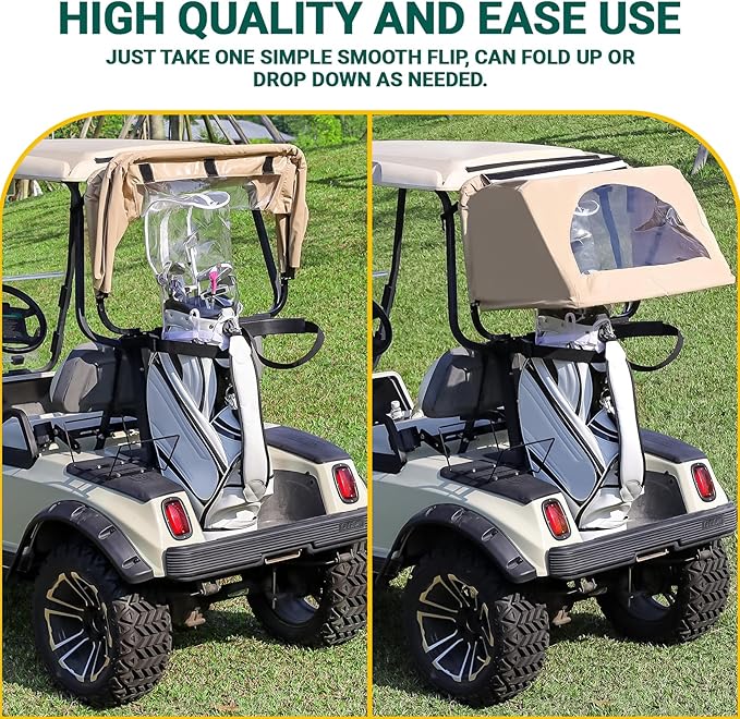 DRIVE UP Golf Cart Rear Bag Rain Cover for Most Yamaha Club Car EZGO Golf Carts, Black/Beige Heavy-Duty Golf Rear Rain Shelter with Bracket Kit