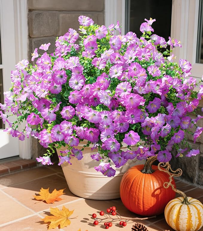 Artificial Flowers Fake Plants for Outdoors Decoration, 12 Bundles Purple Silk by Ivydale