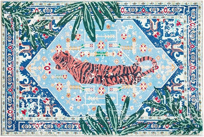 Washable Oriental Rugs Boho Vintage Tropical Jungle 5x7 Area Rugs Thin Plant - Image 8