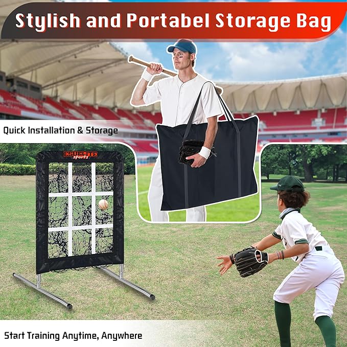 9 Hole Pitching Net with Strike Zone, Baseball Softball Pitching Target – Adjustable Height Portable Indoor Outdoor Training Equipment for Pitchers of All Levels, Coaches, and Players