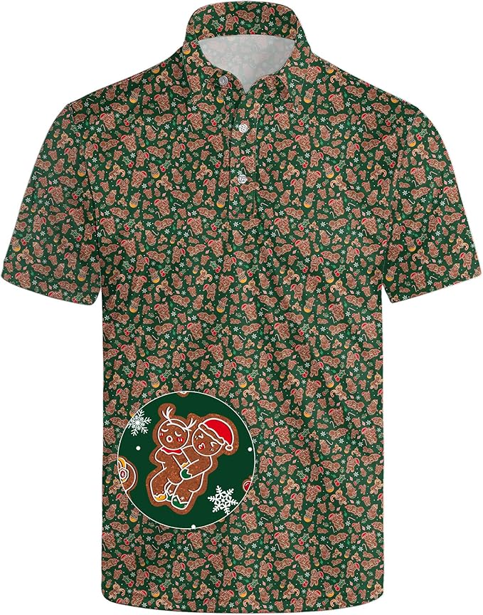 HUURAY Funny Golf Polos for Men Funny Print Short Sleeve Shirts Quick Dry Polo Shirts Hawaiian Shirt Performance Golf Outfits