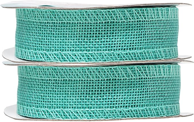 Mandala Crafts Turquoise Burlap Ribbon 1 Inch Wide Jute Ribbons - Image 2