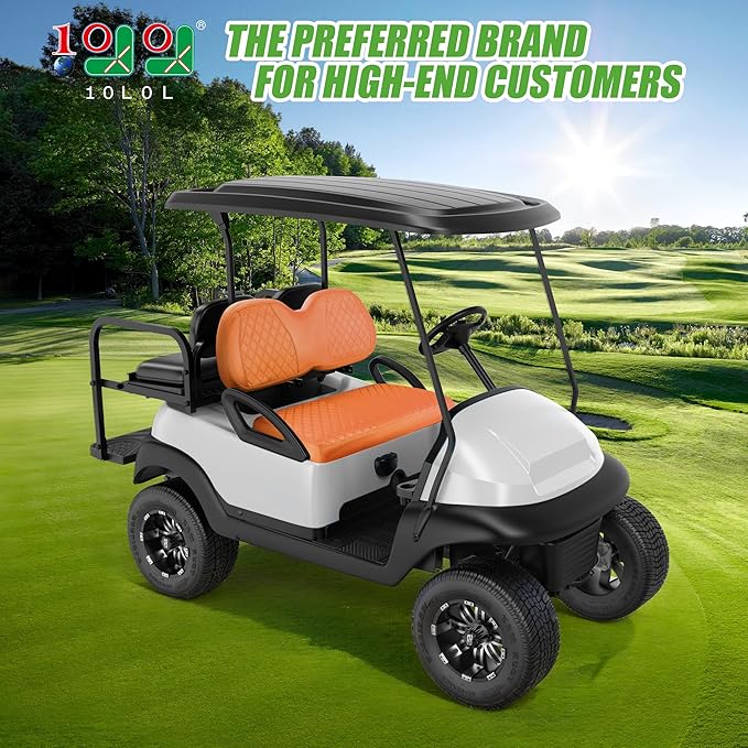 10L0L Golf Cart Seat Covers for Club Car Precedent,EZGO TXT Front/Rear Seats Diamond Pattern,Vinyl Leather with Adjustable Straps and Retractable Buckle, No Stapler Needed