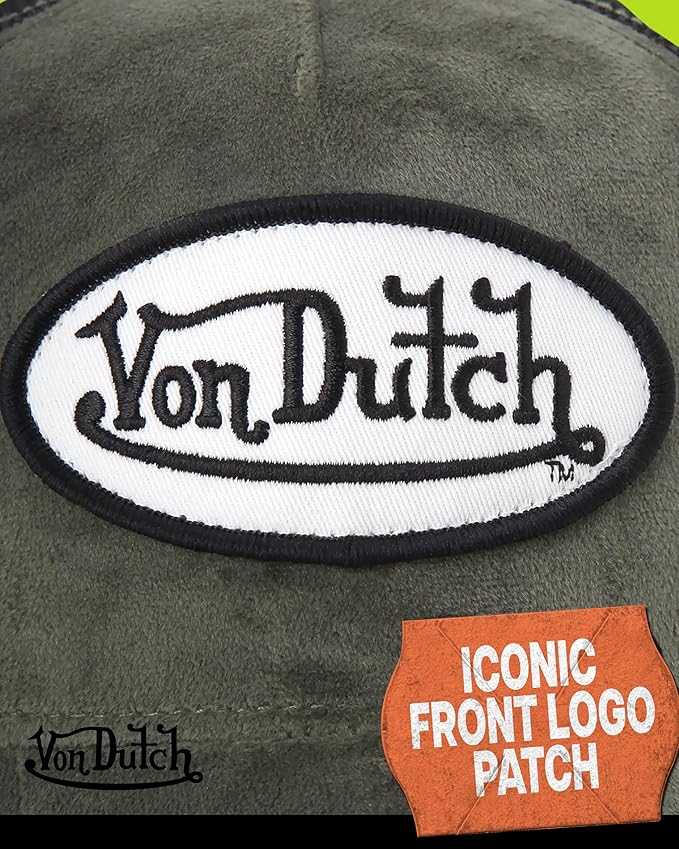 Von Dutch Unisex Trucker Hat - Velvet Curved Bill Mesh Back Retro Classic Adjustable Snapback Baseball Cap for Men and Women