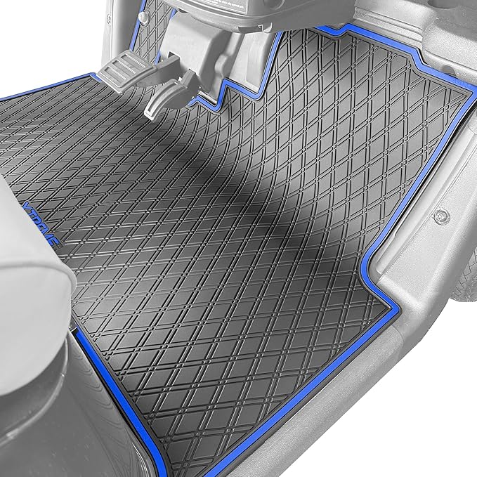 Xtreme MATS Rubber Floor Mat Liner for Golf Carts - Fits E-Z-GO 2022.5-2023.5 RXV/Valor Models with Hanging Pedals Including RXV Elite, RXV Freedom, Valor - Diamond Design Flooring Cover (Blue Trim)