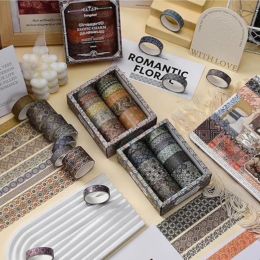 12 Rolls Exotic Charm Washi Tape Set Floral Arts Adhesive Tapes Geometric - Image 5