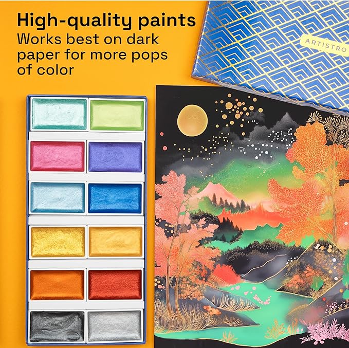 ARTISTRO Professional Metallic Watercolor Paint Set - Image 5