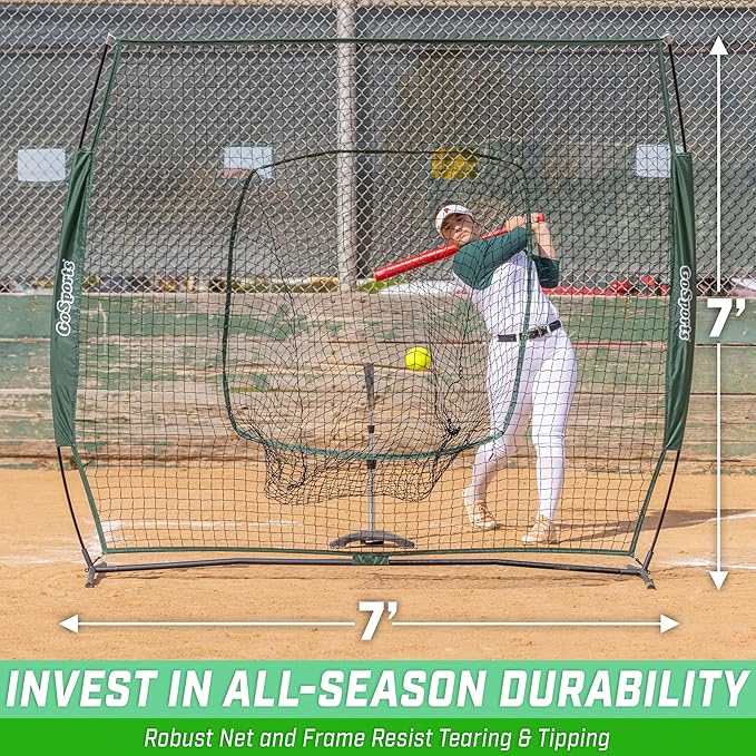 GoSports 7 x 7 ft Baseball & Softball Nets - Available in Team Colors - Batting & Pitching Net with Strike Zone