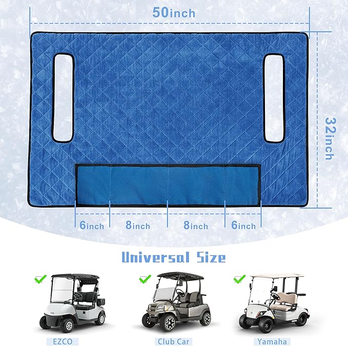 YOKYHOM Golf Cart Seat Covers with 4 Front Pockets, Thick Seat Towel Blanket with Non-Slip Backing, Fits EZGO, Club Car, Yamaha and More 2 & 4 Passenger Golf Carts, Blue