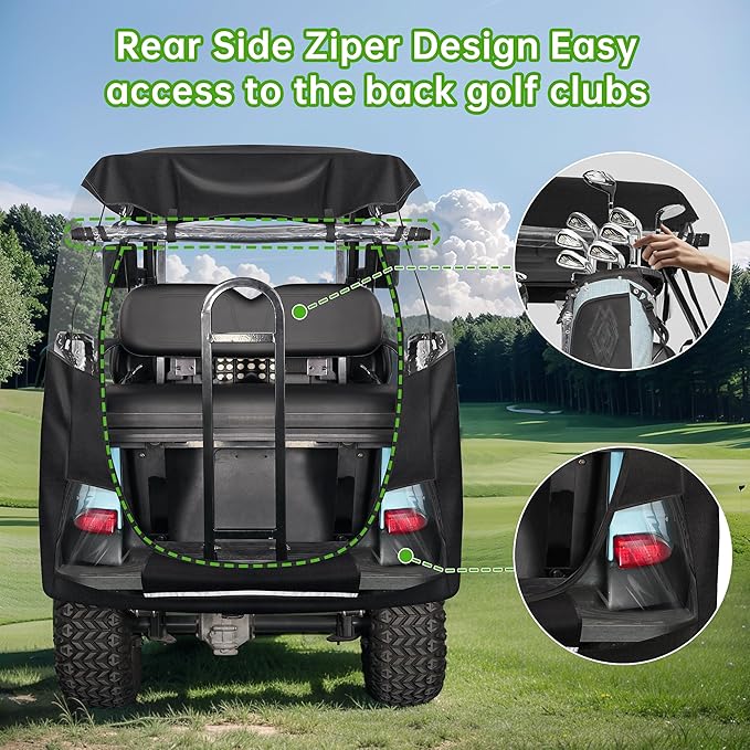 10L0L 4-Passengers Golf Cart Enclosure for Club Car Precedent 57" Short Roof, 600D Waterproof Clear Rain Cover with Security Side Mirror Openings, All Weather Waterproof Snowproof Driving Covers