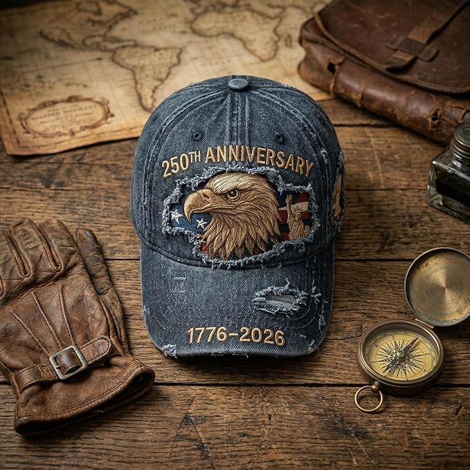 USA 250th Anniversary Hat, Adjustable 250th Anniversary Printed Patriotic Baseball Caps, Tribute Retro Washed Hat
