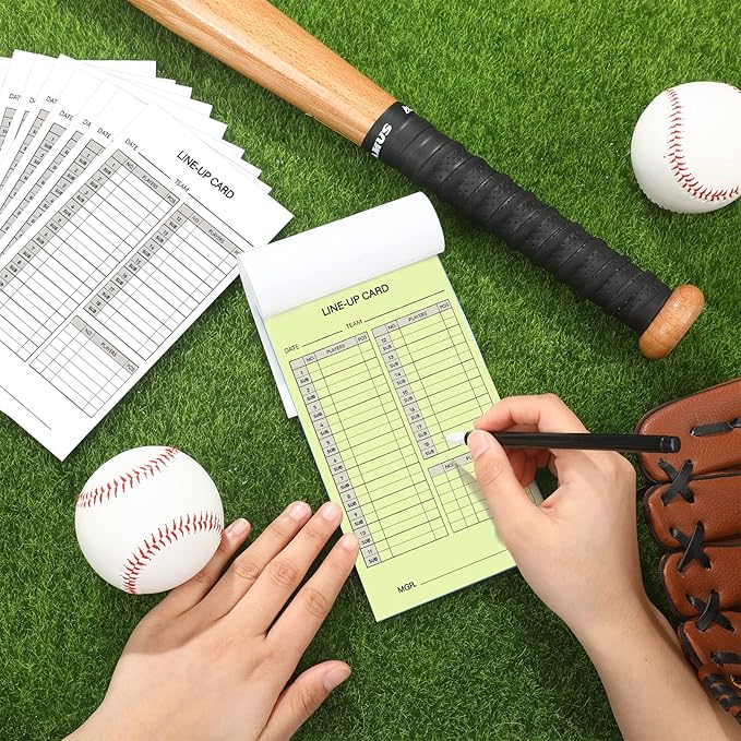 Geyee 50/100/200 Baseball Softball Lineup Cards 4.52 x 7.86 Inch Lineup Sheet Games with Player Roster Baseball Scorebook Coaching Accessories for Coaches Umpires, 4 Part Carbonless Copies(50 Sets)
