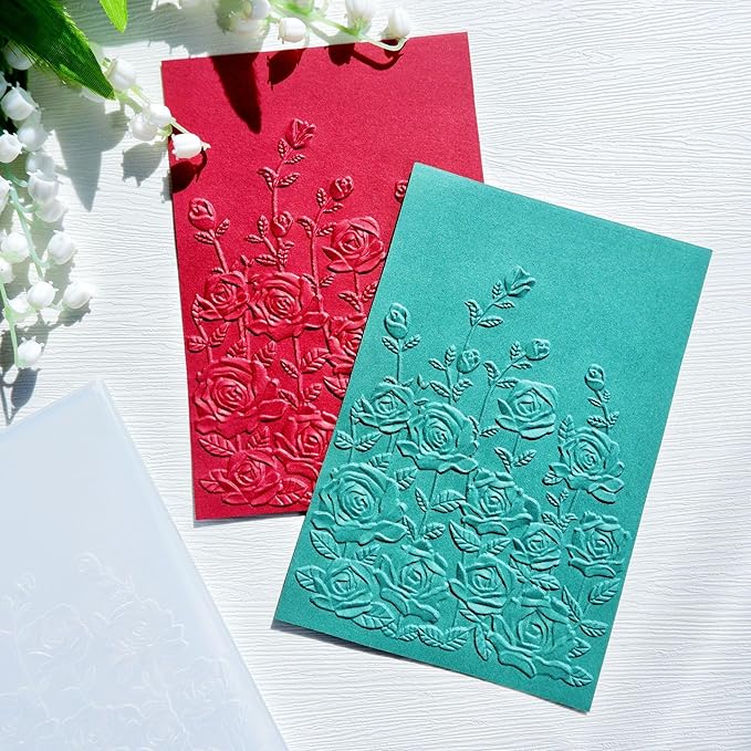NZJ 3D Texured Spring Flower Rose Bloom Plastic Embossing Folders - Image 3