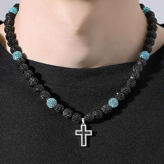 QINJIEJIE Baseball Necklace for Men Glitter Bling Rhinestone Beaded Collection Necklace for Women 16/18in Inspired Sports Jewelry Baseball Chain Cool Gifts for Baseball Players Team Lovers