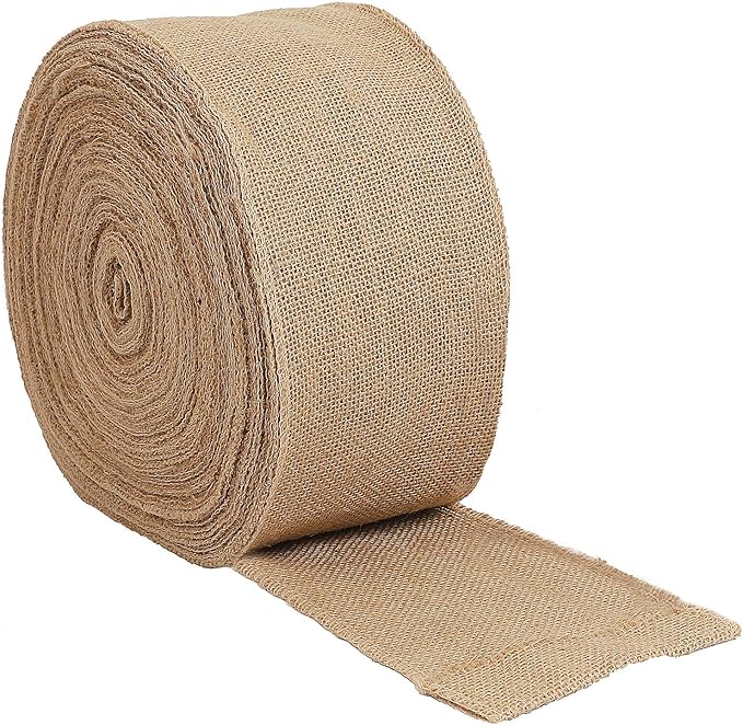 KINJOEK 5 Inch Wide 11 Yards Burlap Ribbon, Natural Jute Fabric Ribbon Crafts by KINJOEK