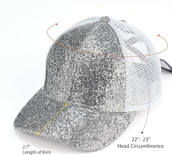 C.C Ponycap Messy High Bun Ponytail Adjustable Glitter Mesh Trucker Baseball Cap