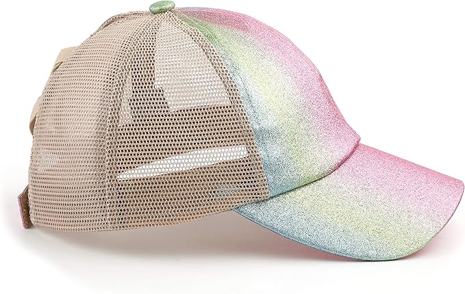 C.C Ponycap Messy High Bun Ponytail Adjustable Glitter Mesh Trucker Baseball Cap