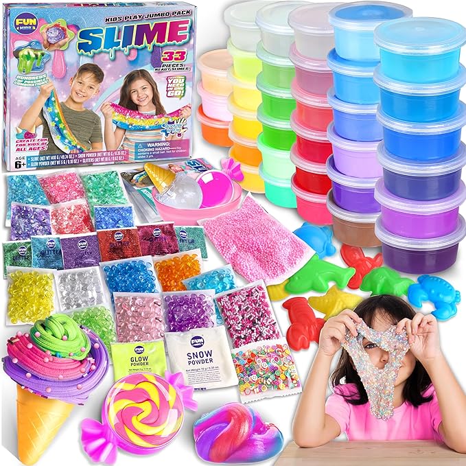 33 Cups Jumbo Slime Kit for Kids, FunKidz Premade Ultimate Slime Pack to DIY by FUNKIDZ